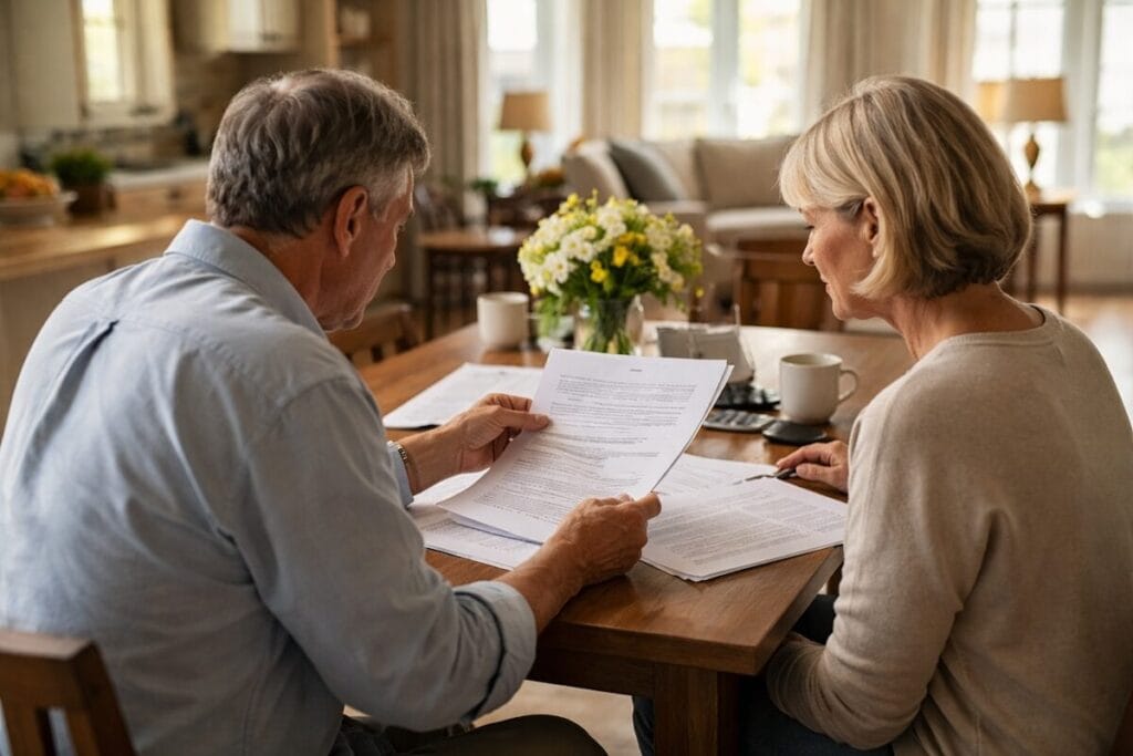 Couple reviewing relocation plans at a dining table in a Tulsa-area home