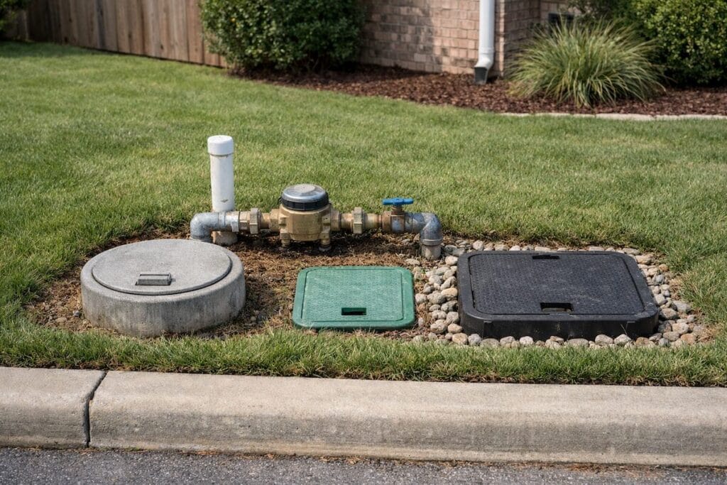 Residential water utility connection at a Tulsa home