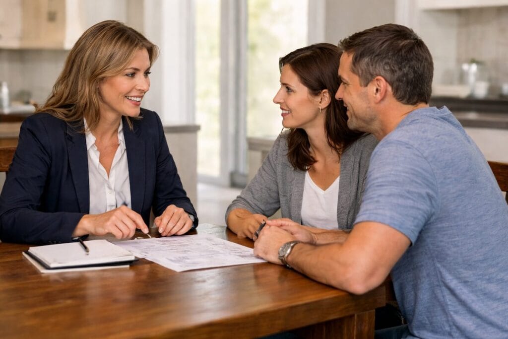 Real estate agent meeting with homeowners to discuss home buying options
