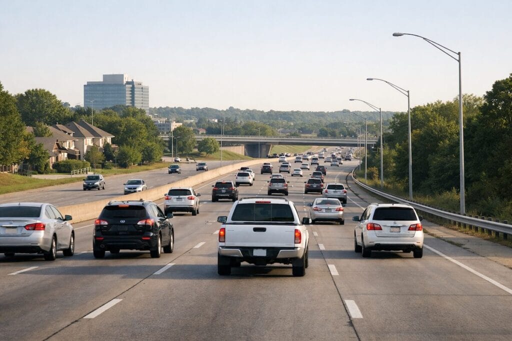 Morning commute on a major roadway in the Tulsa area