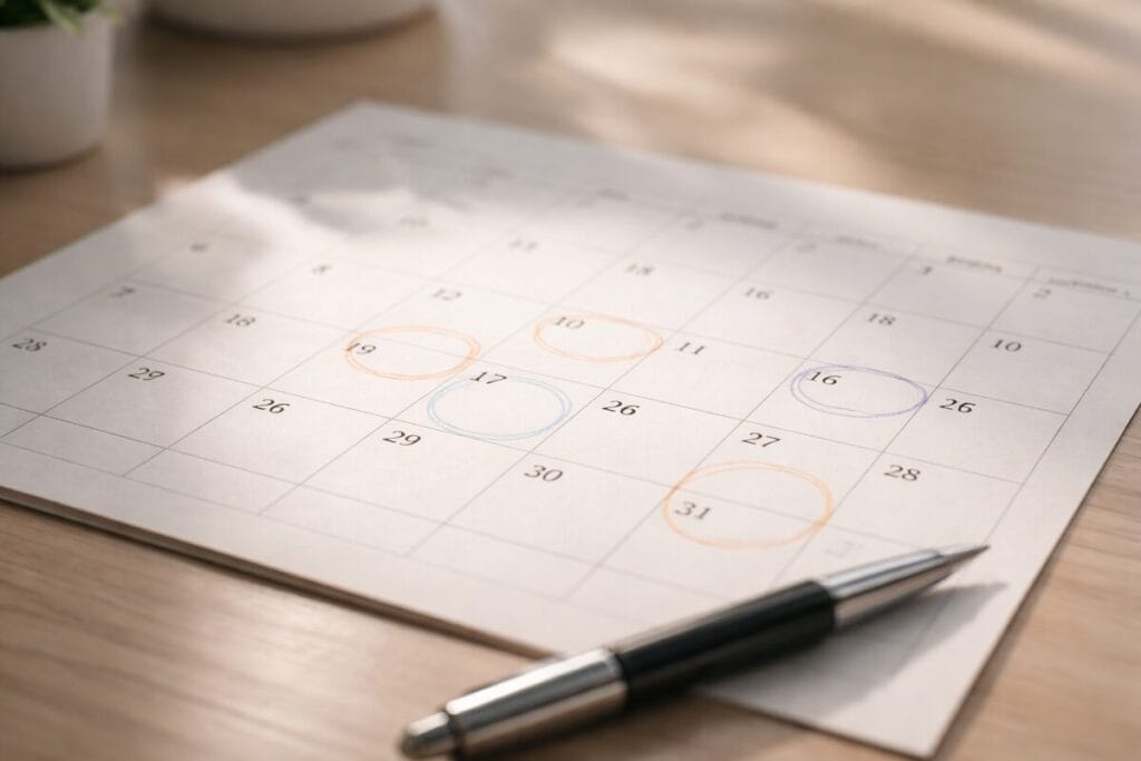 Calendar marking probate and estate timelines in Tulsa