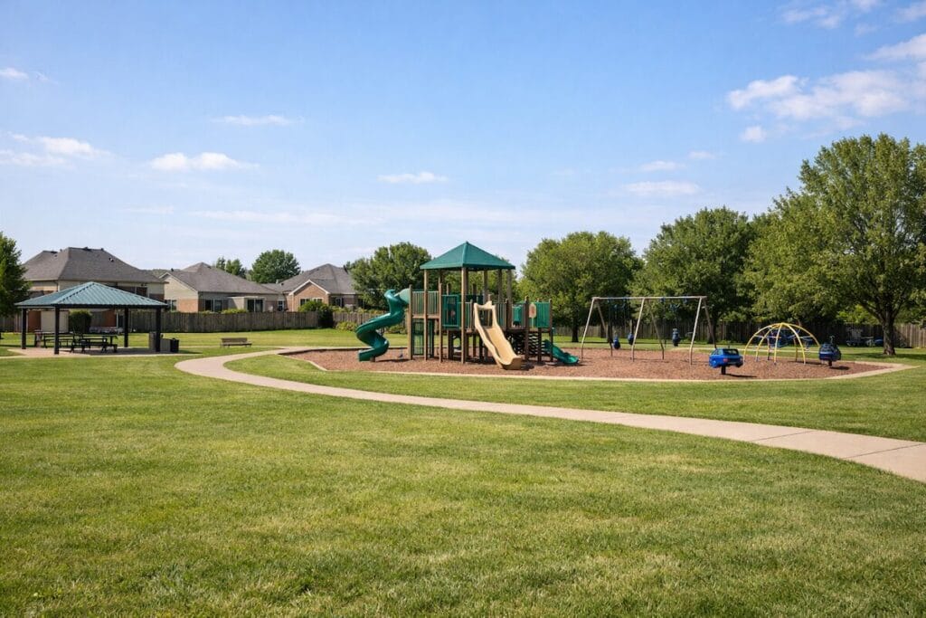 Neighborhood park and playground in a Tulsa suburb