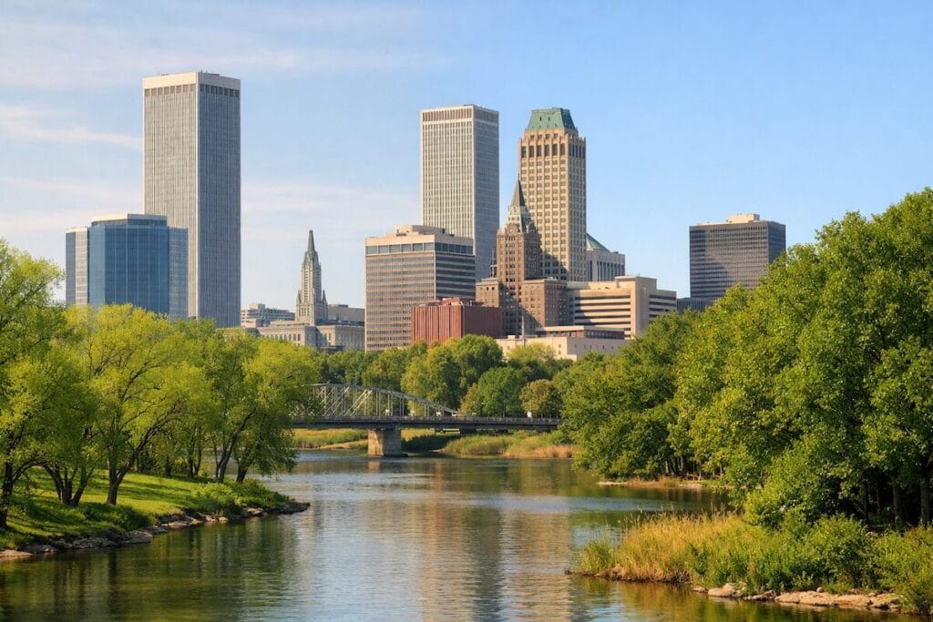 Seasonal contrast showing spring and summer scenes in Tulsa