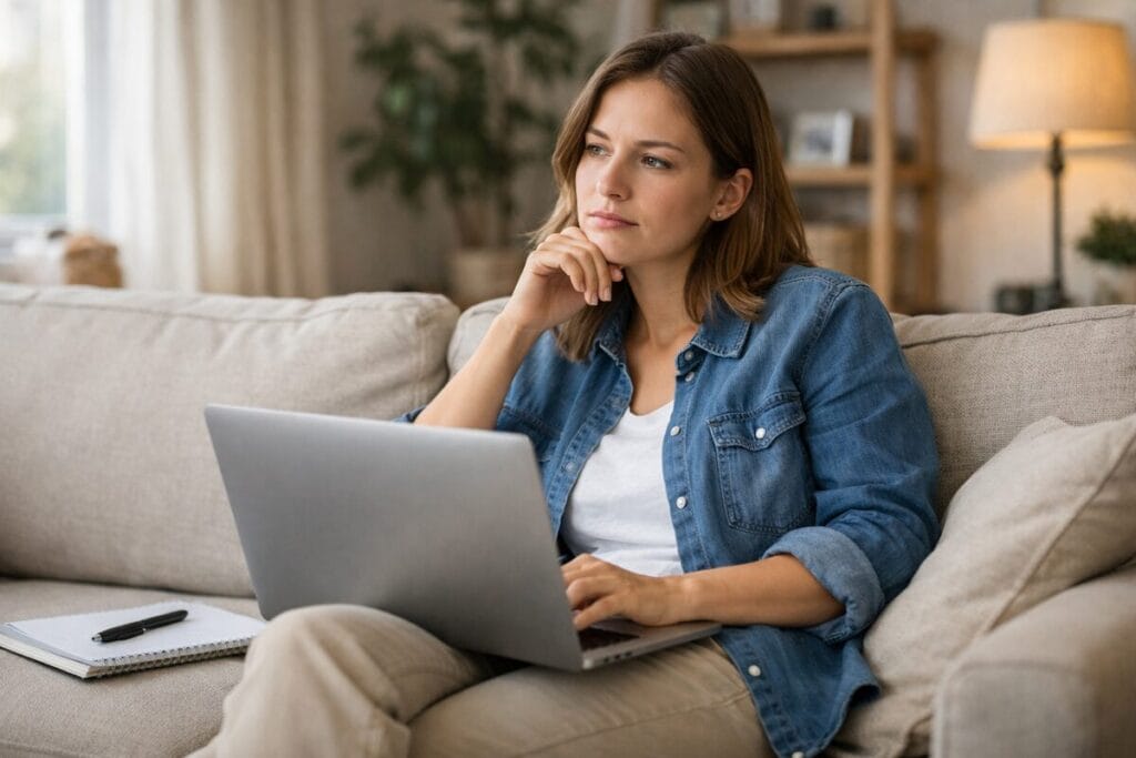 First-time homebuyer in Tulsa researching housing programs on a laptop