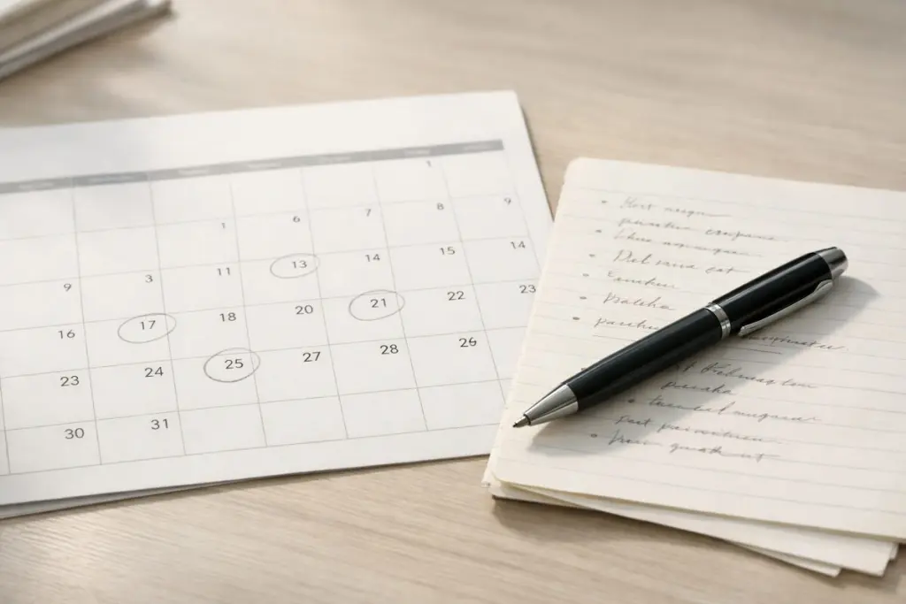 Flexible home selling timeline calendar on a desk in Tulsa home