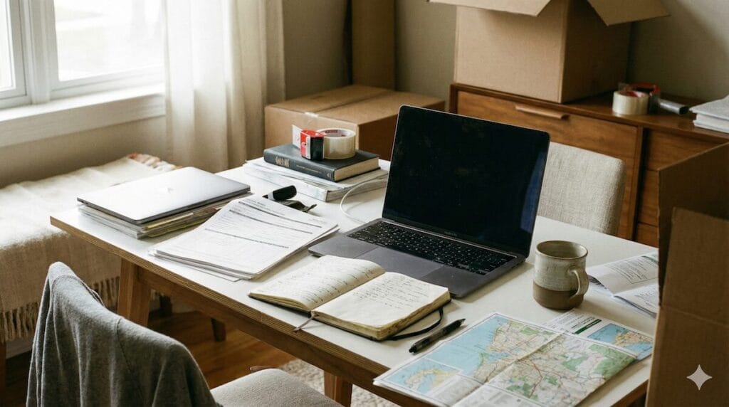 Home office setup for planning a relocation to Tulsa
