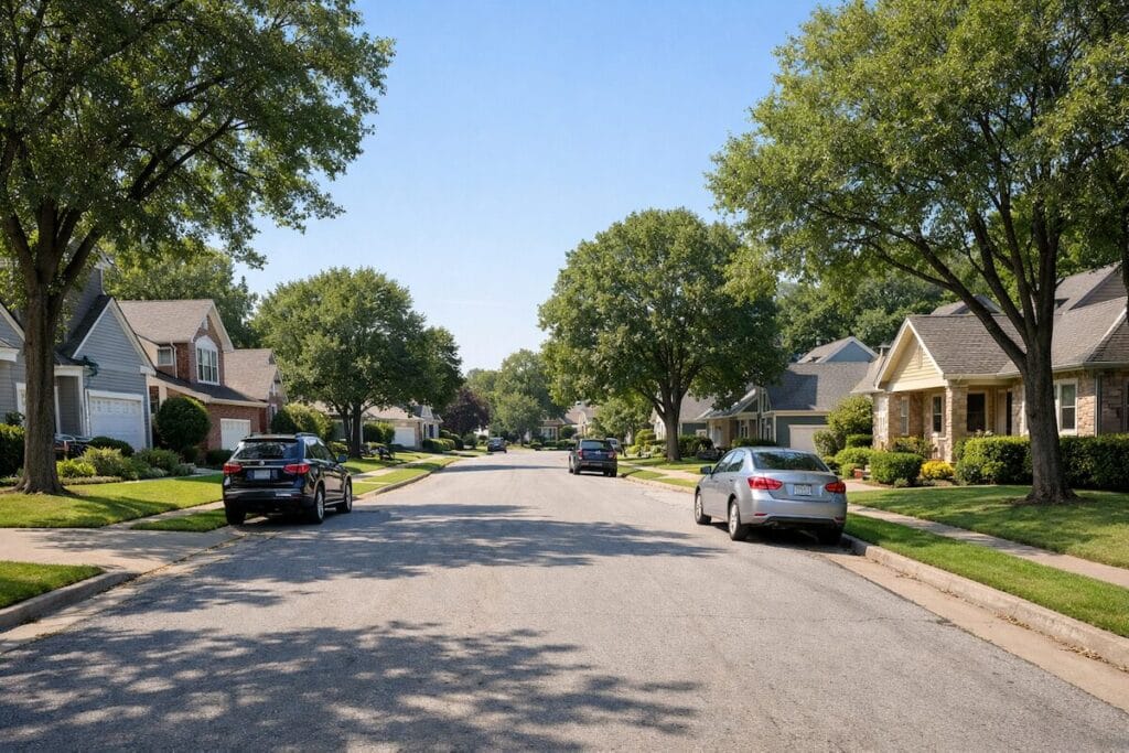 Tulsa residential street with single-family homes