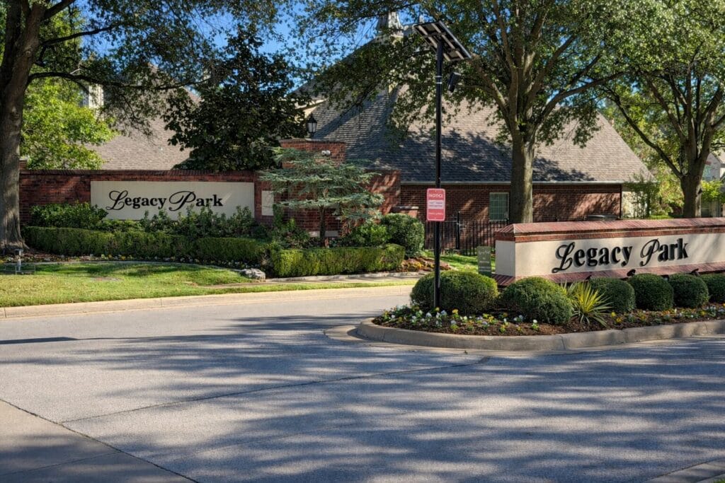 Legacy Park Tulsa entrance monument in South Tulsa neighborhood
