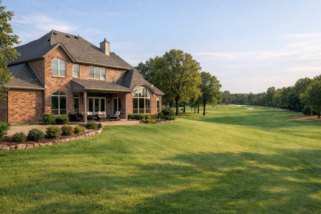 Brick home backing to the golf course in Belle Trace II at Battle Creek