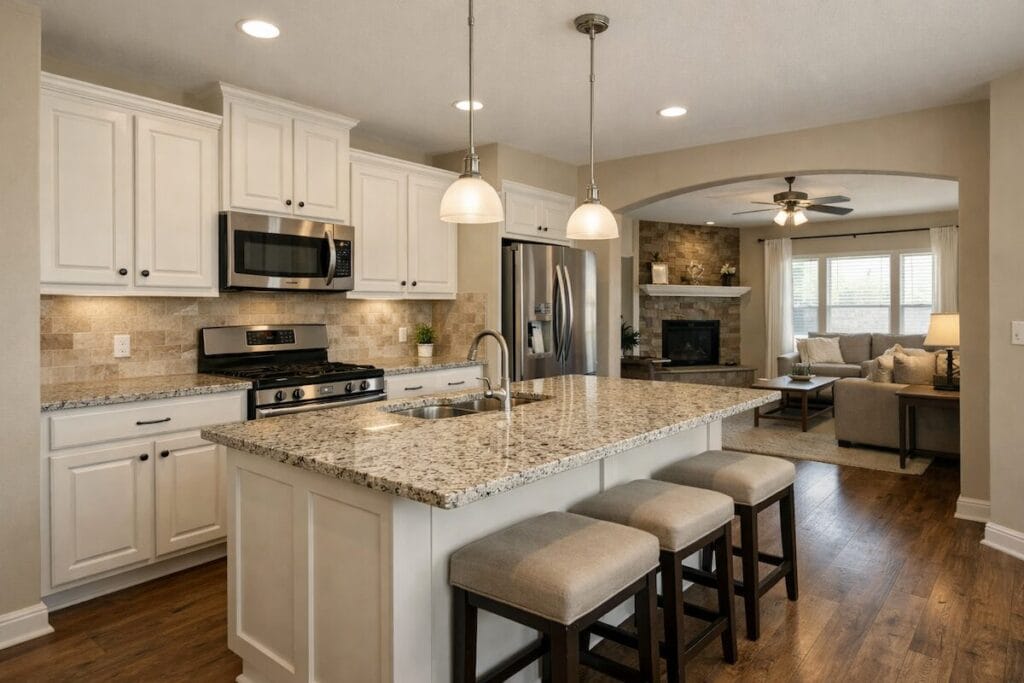 Updated kitchen inside a mid-2000s brick home in Broken Arrow