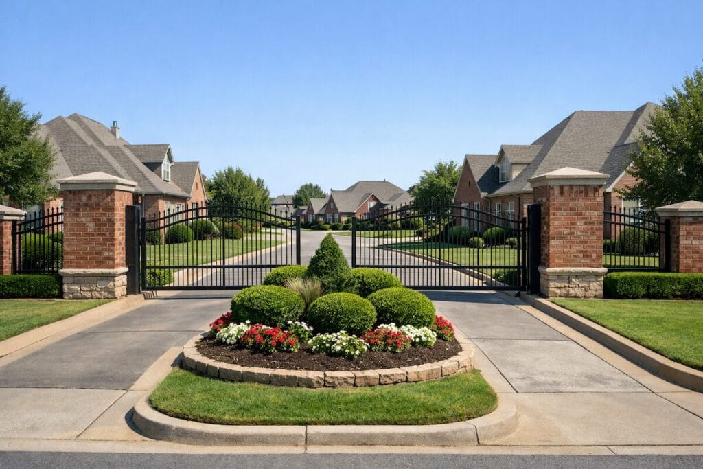 Gated entrance to Wakefield Heights at Battle Creek in Broken Arrow Oklahoma