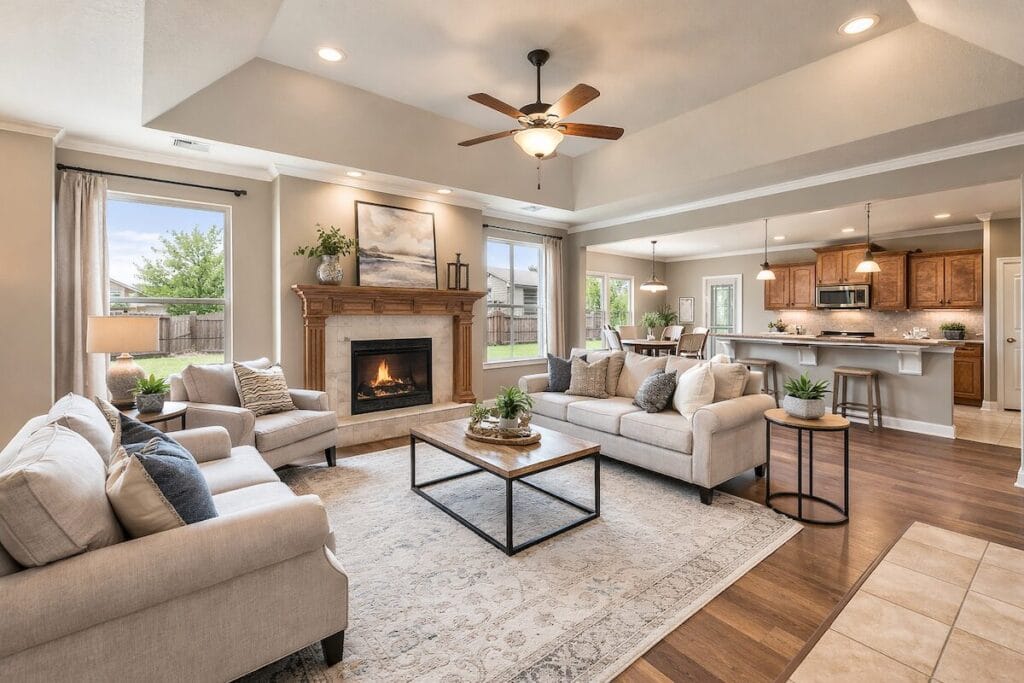 Spacious living room inside a Belle Trace II home in Broken Arrow