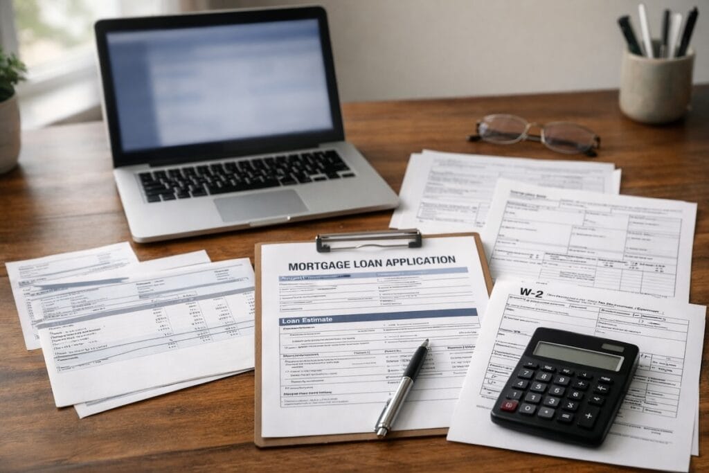 Mortgage documents and financial paperwork prepared by Tulsa buyer during loan application process