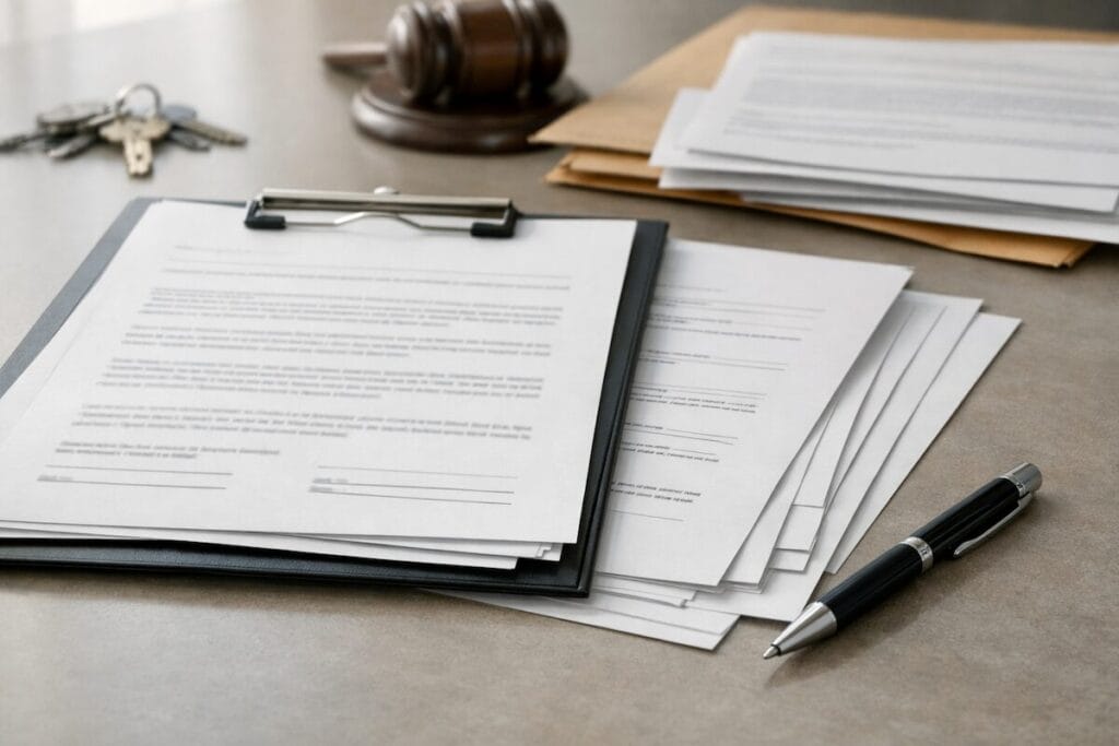 Estate and probate paperwork arranged on a table