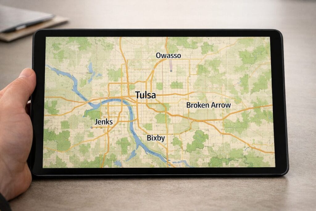 Map view of Tulsa metro and surrounding suburbs