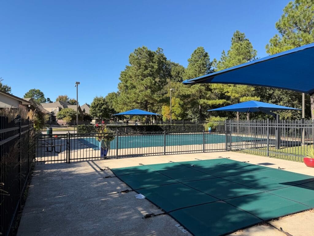 Swimming pool and shade structures at Legacy Park Tulsa