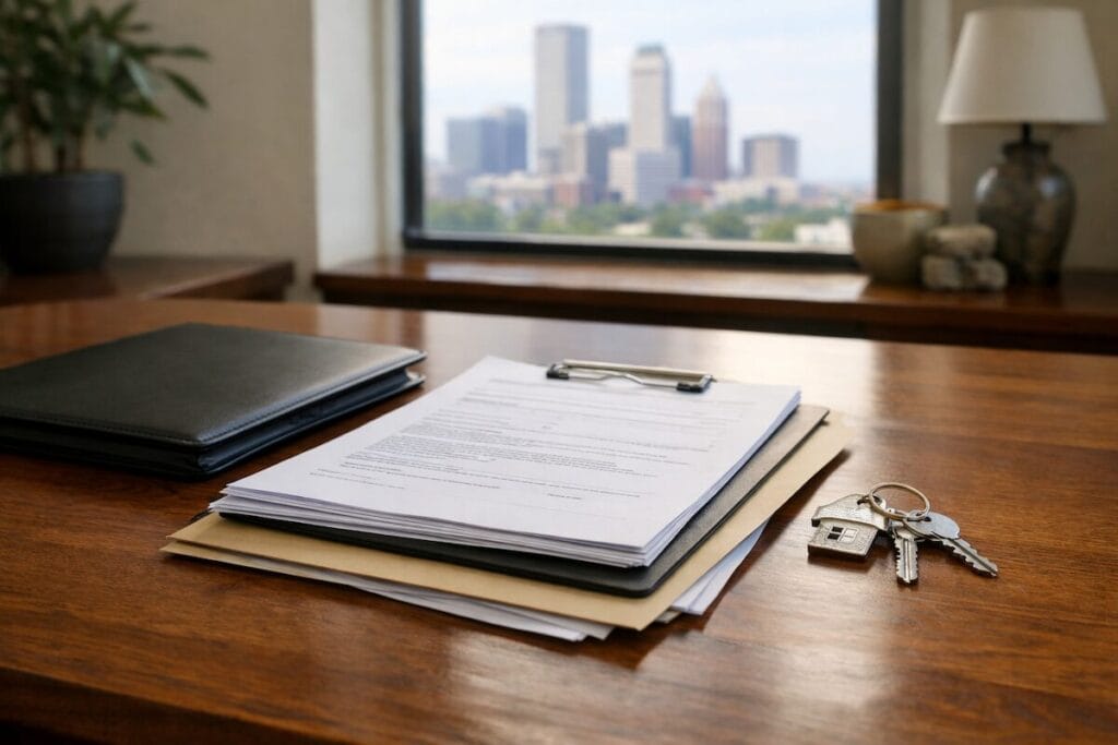 Home closing documents and keys on a table in Tulsa