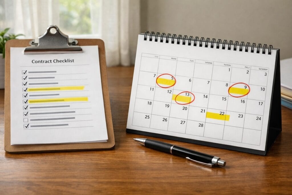Tulsa real estate contract checklist with highlighted deadlines after going under contract