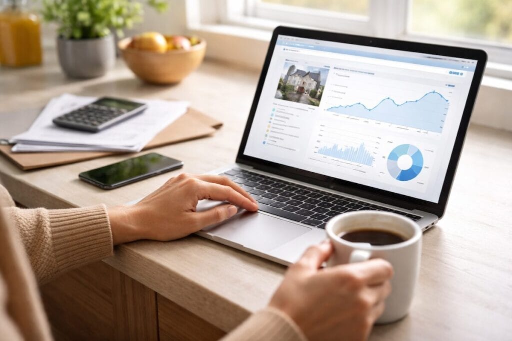 Person using laptop to check home value estimate and Tulsa home equity online