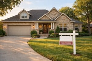 Tulsa area home with a pending sale sign in the front yard representing an earnest money Tulsa home purchase