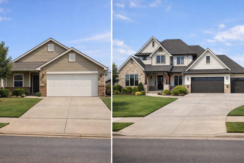 Comparison of a smaller starter home and a larger move-up home in Tulsa suburbs