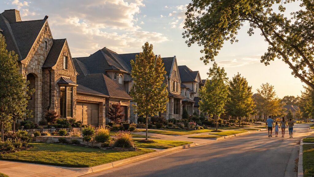 Beautiful homes in Broken Arrow family neighborhoods with mature landscaping and sidewalks when comparing the best neighborhoods in Broken Arrow