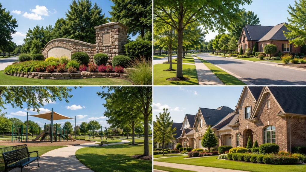 Collage of several Broken Arrow neighborhood streets and entrances