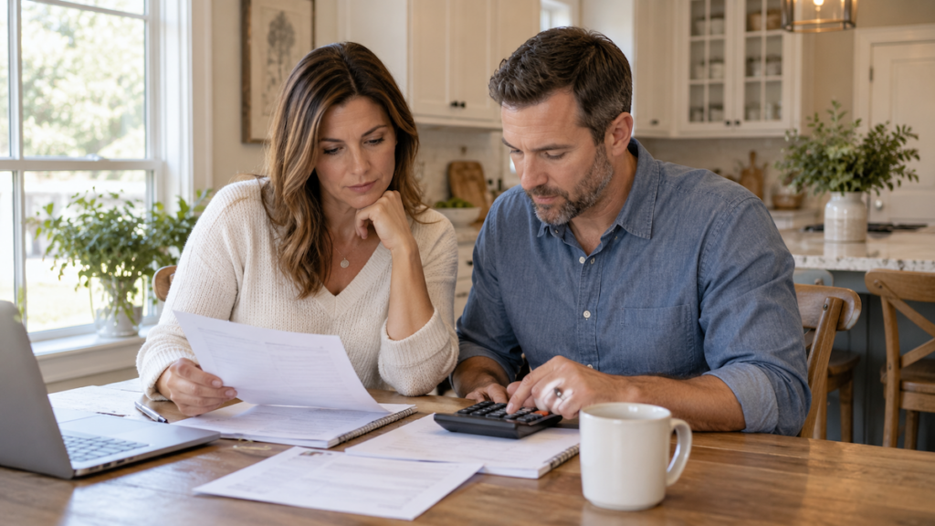 Broken Arrow couple reviewing their mortgage numbers before deciding whether to move up