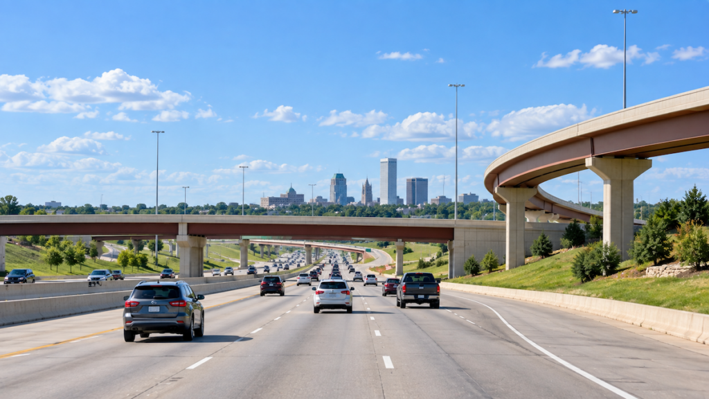 Highway interchange representing the commute from Broken Arrow, Owasso, and Jenks to downtown Tulsa