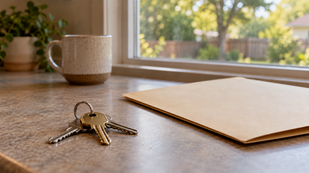 keys and a folder on a kitchen counter, representing the timeline to sell a probate home in Tulsa